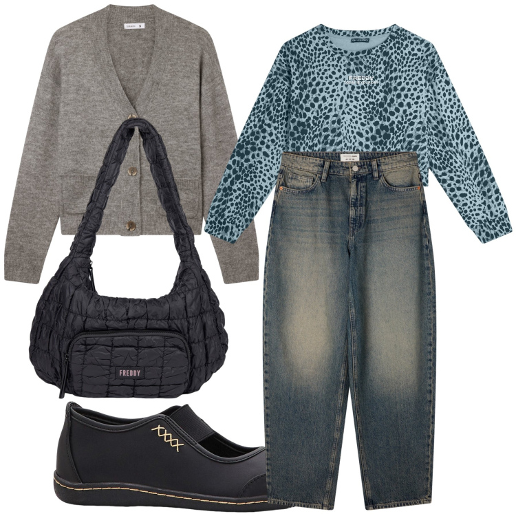 Outfit donna - Semplicemente. Stile Basic per Tutti i giorni. Abbinamento con ballerine, cardigans, jeans, felpe, borse a spalla.