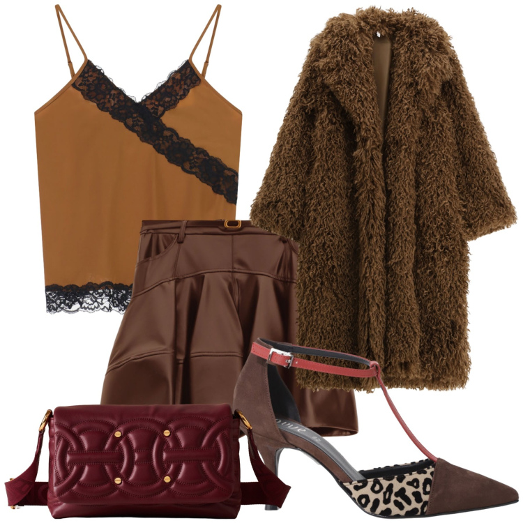 Outfit donna - Un invito importante. Stile Chic per Serata fuori. Abbinamento con décolleté, top, borse a tracolla, cappotti, minigonne.