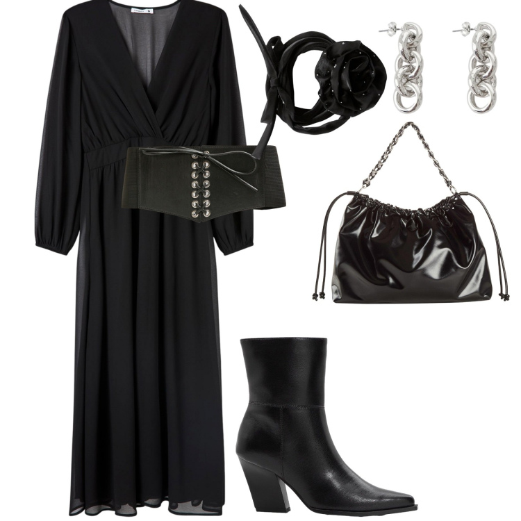 Outfit donna - Spook halloween. per Serata fuori. Abbinamento con shopping bag, stivaletti, cinture, vestiti lunghi, collane, orecchini.