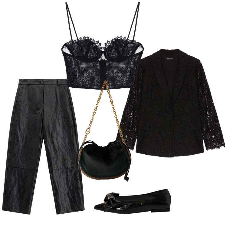 Outfit donna - Spook halloween. per Serata fuori. Abbinamento con ballerine, pantaloni, top, borse a spalla, blazer.