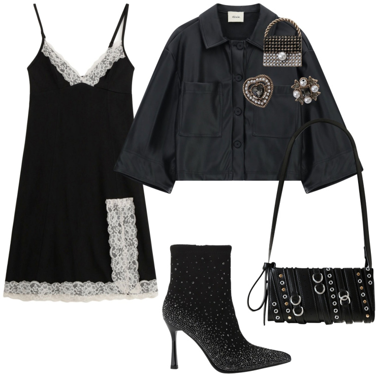 Outfit donna - Spook halloween. per Serata fuori. Abbinamento con blazer, vestiti, borse a spalla, accessori per capelli, stivaletti.