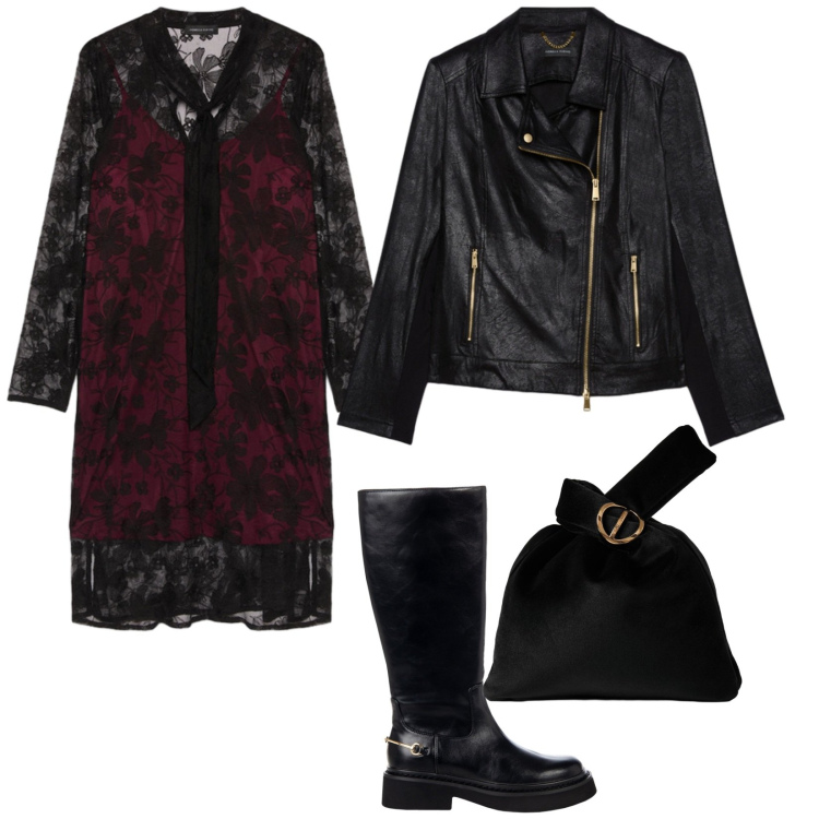 Outfit donna - Spook halloween. per Serata fuori. Abbinamento con stivali sopra il ginocchio, borse a mano, vestiti corti, giacche.