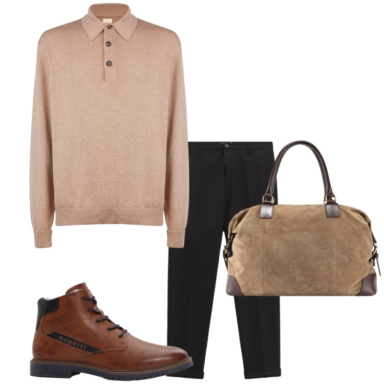 Outfit uomo - La polo maglia. Stile Business/Elegante per Ufficio. Abbinamento con stivali e stivaletti, pantaloni, borse sportive, polo.