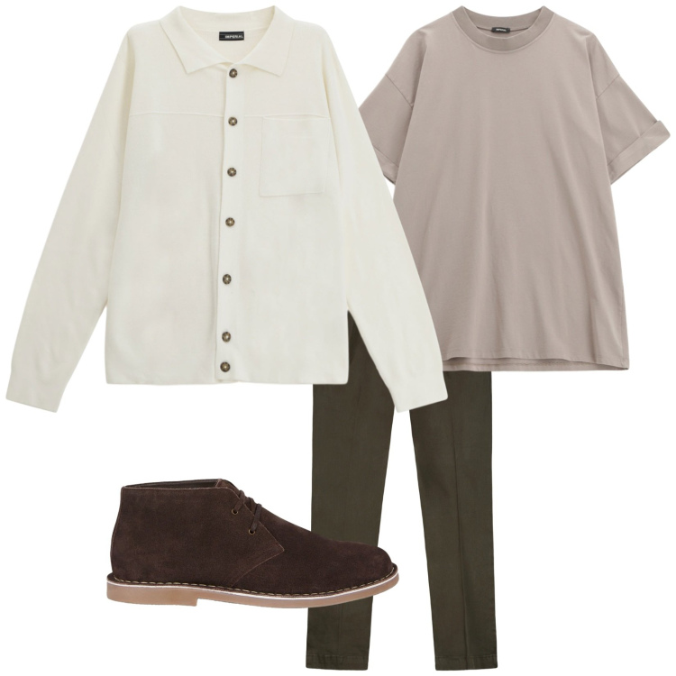 Outfit uomo - Il cardigan polo. Stile Trendy per Tutti i giorni. Abbinamento con t-shirt, cardigans, pantaloni, stivali e stivaletti.