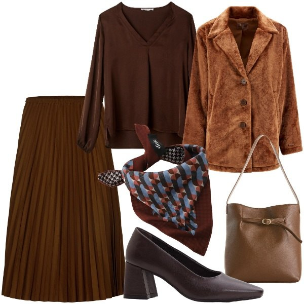 Outfit donna - W il cioccolato - @pamela. Stile Urban per Tutti i giorni. Abbinamento con décolleté, borse a mano, bluse, foulard, cappotti, gonne longuette.