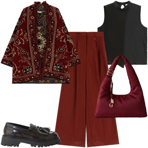 Outfit donna - Mi metto il cardigan - @danipoetessa73. Stile Etnico per Serata fuori. Abbinamento con borse a spalla, cardigans, pantaloni a palazzo, top, mocassini.