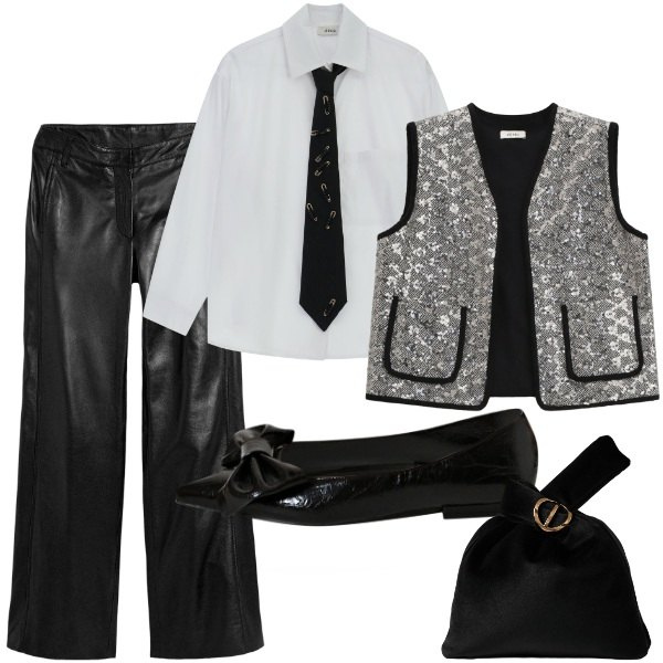 Outfit donna - Spooky Halloween. Stile Glamour per Serata fuori. Abbinamento con pantaloni, ballerine, camicie, gilet, borse a mano.