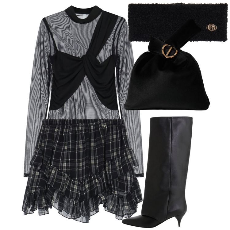Outfit donna - Spooky Halloween. Stile Chic per Serata fuori. Abbinamento con stivali, minigonne, borse a mano, body, fasce per capelli.