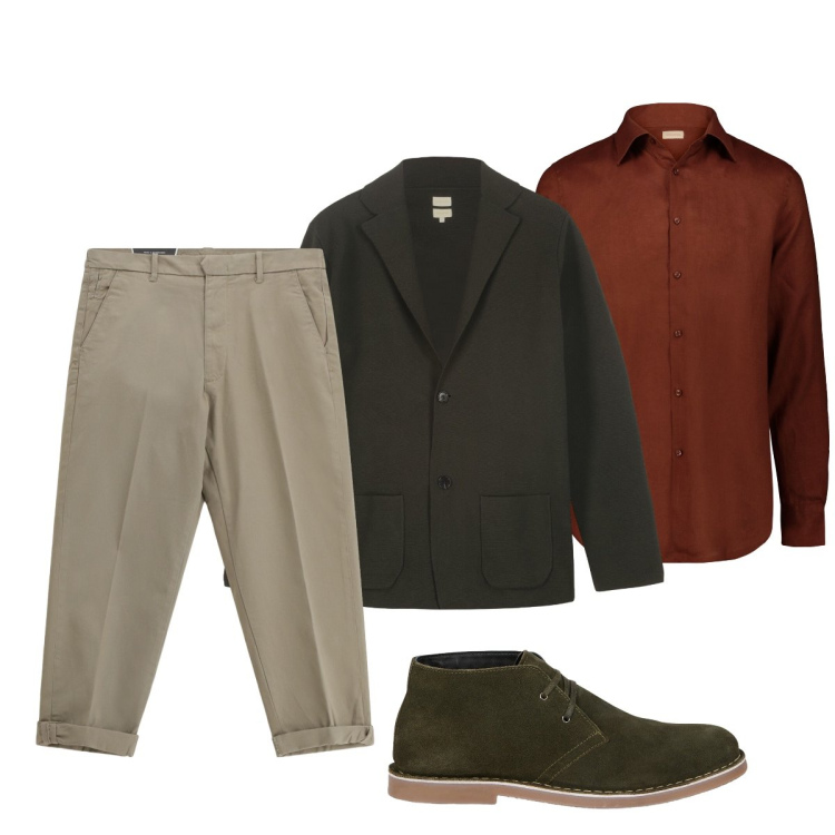 Outfit uomo - E’autunno!. Stile Trendy per Ufficio. Abbinamento con pantaloni chino, camicie, stivali e stivaletti, giacche.