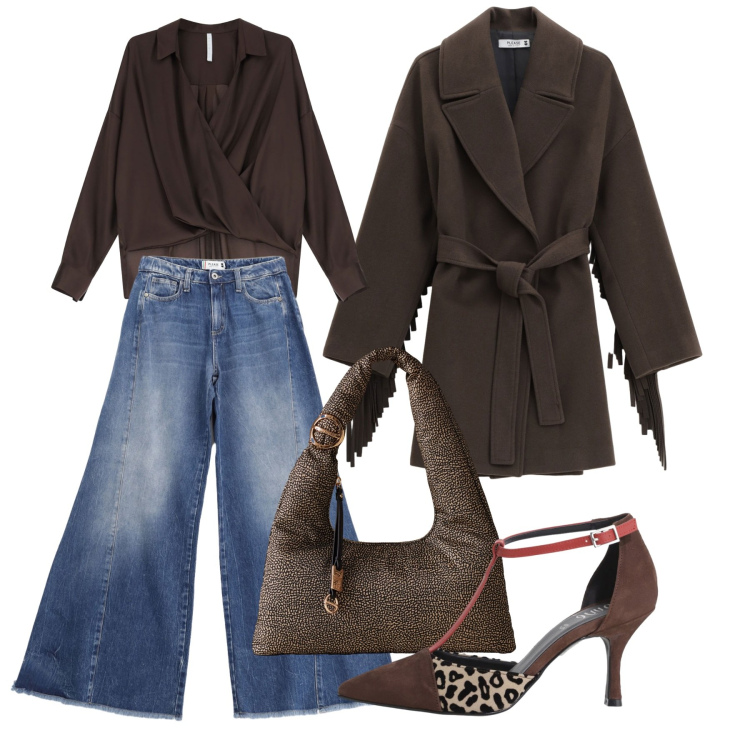 Outfit donna - W il cioccolato - @pamela. Stile Casual chic per Tutti i giorni. Abbinamento con jeans a zampa, cappotti, camicie, décolleté, borse a spalla.