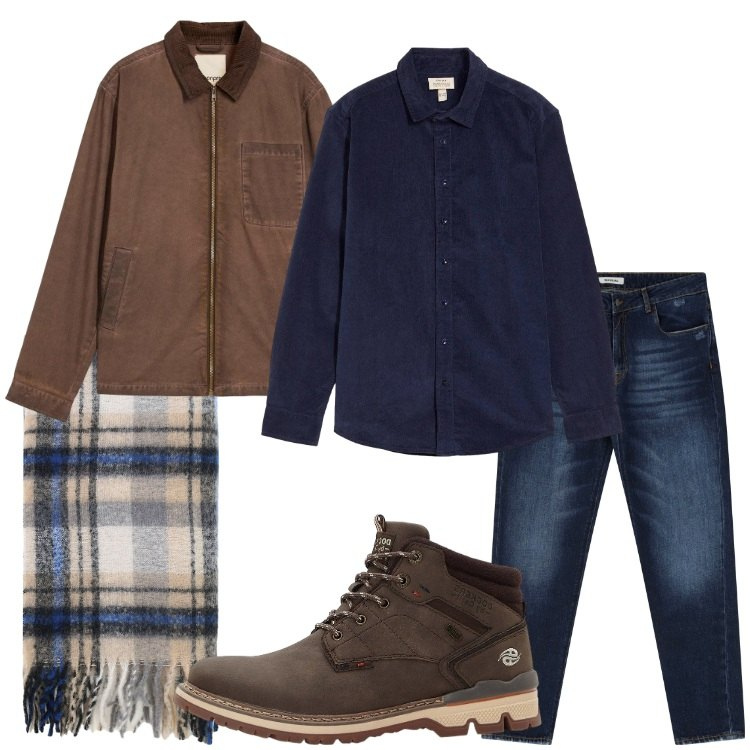 Outfit uomo - Il ritorno del velluto. Stile Casual per Tutti i giorni. Abbinamento con giacche, stivali e stivaletti, camicie, jeans dritti, sciarpe.