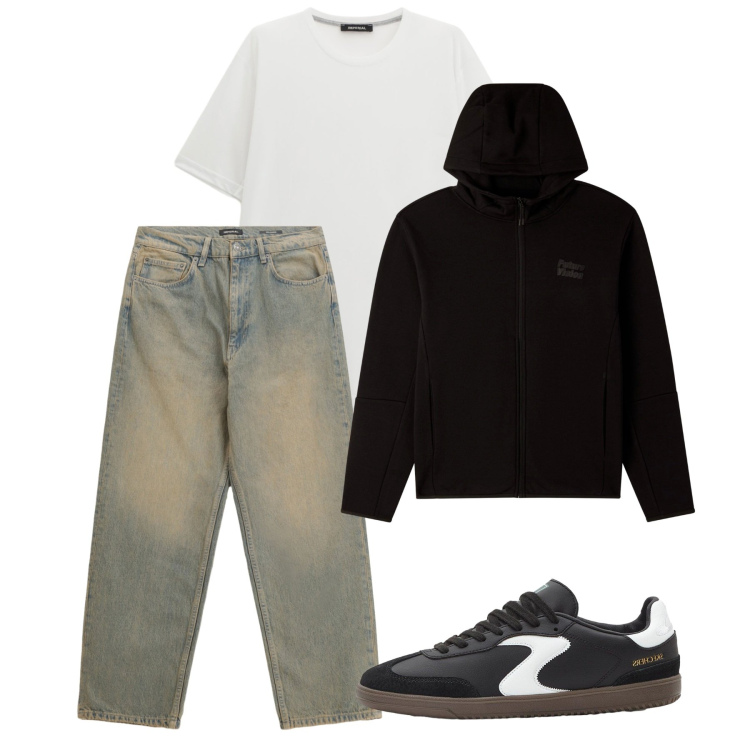 Outfit uomo - Ottobre. Stile Casual per Tutti i giorni. Abbinamento con sneakers, felpe sportive, jeans, t-shirt.