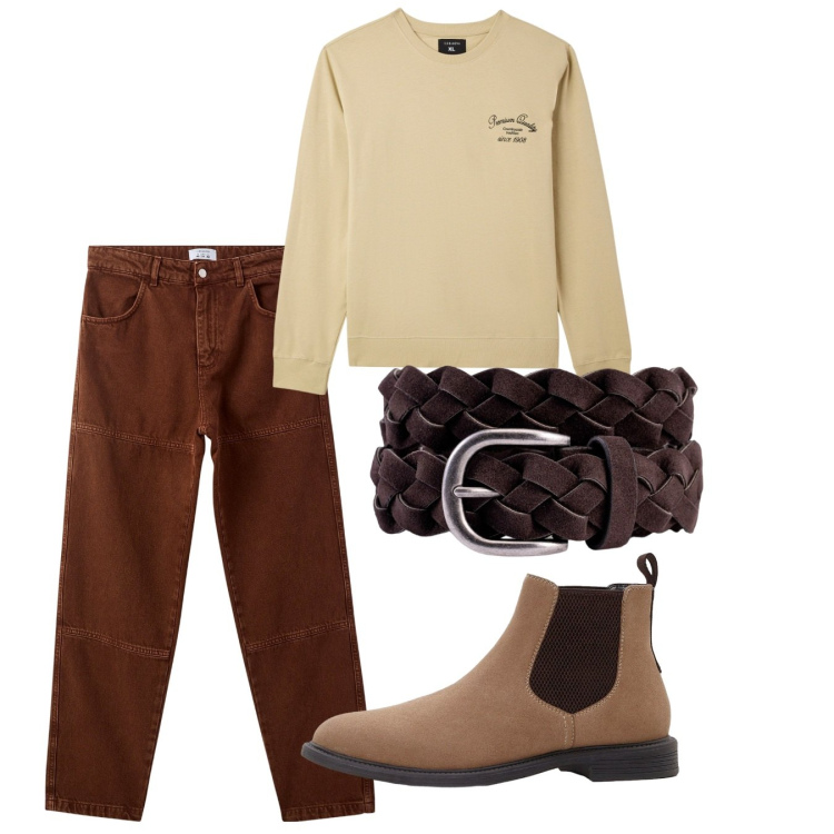 Outfit uomo - Ottobrata. Stile Casual per Tutti i giorni. Abbinamento con stivali e stivaletti, felpe, pantaloni, cinture.