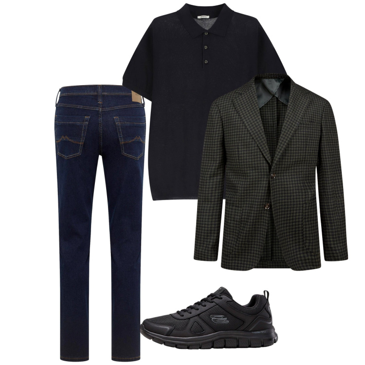 Outfit uomo - October free. Stile Casual per Tutti i giorni. Abbinamento con jeans dritti, sneakers, polo, giacche.