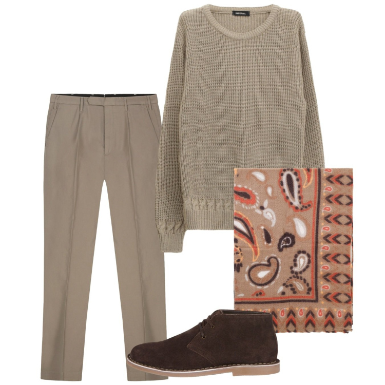 Outfit uomo - Ottobre. Stile Casual per Tutti i giorni. Abbinamento con maglieria, sciarpe e foulard, stivali e stivaletti, pantaloni.