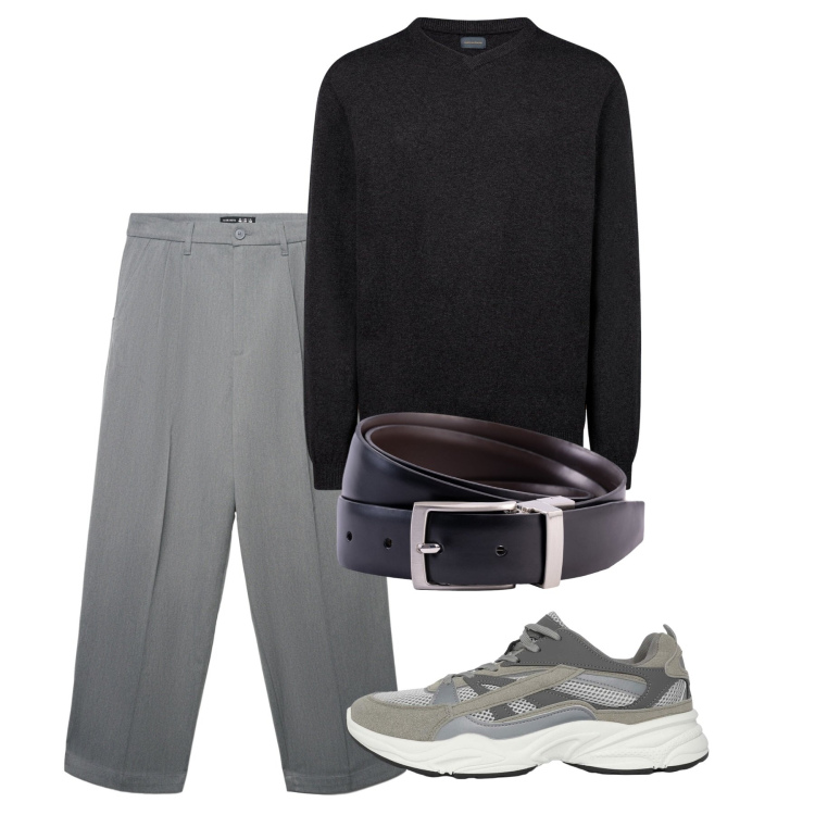 Outfit uomo - Autunno. Stile Casual per Tutti i giorni. Abbinamento con sneakers, pantaloni, maglieria, cinture.