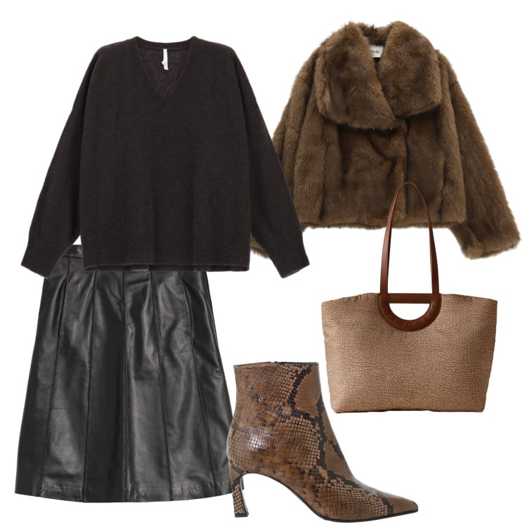 Outfit donna - W il cioccolato. per Ufficio. Abbinamento con gonne, maglieria, blazer, stivaletti, shopping bag.