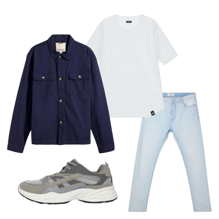 Outfit uomo - Total look #2268836. Stile Casual per Tutti i giorni. Abbinamento con giacche, sneakers, jeans skinny, t-shirt.