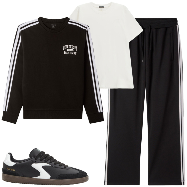 Outfit uomo - In tuta. Stile Casual per Sport. Abbinamento con sneakers, felpe sportive, pantaloni sportivi, t-shirt.