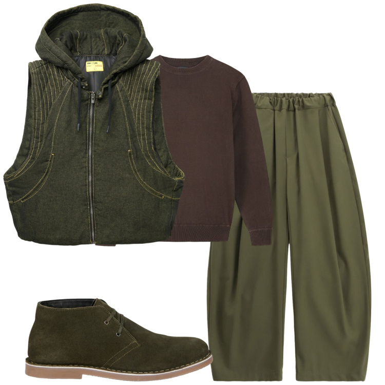 Outfit uomo - Total look #2268850. Stile Casual per Tutti i giorni. Abbinamento con gilet, pantaloni, stivali e stivaletti, maglieria.