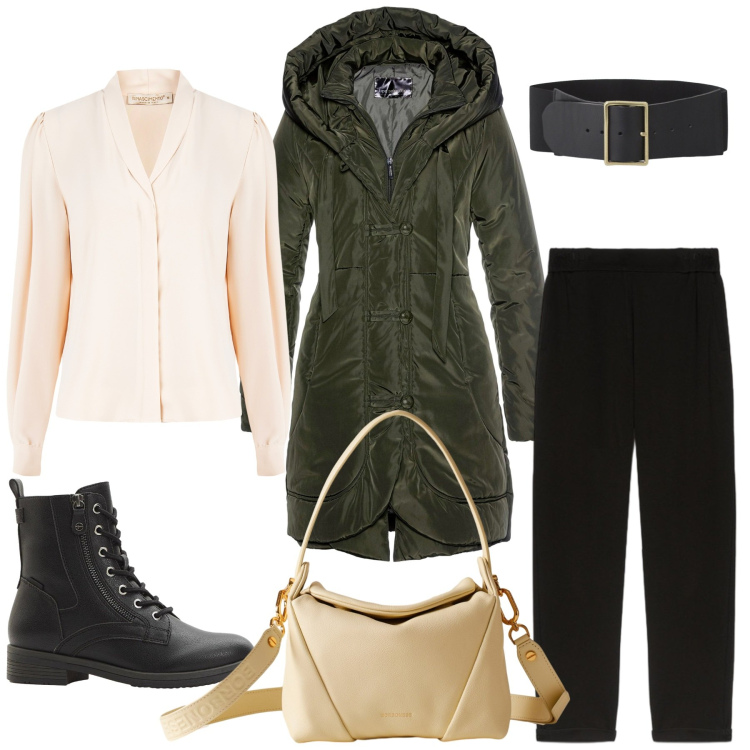 Outfit donna - Total look #2268852. Stile Casual per Ufficio. Abbinamento con blazer, stivaletti, cinture, borse a spalla, camicie, pantaloni.