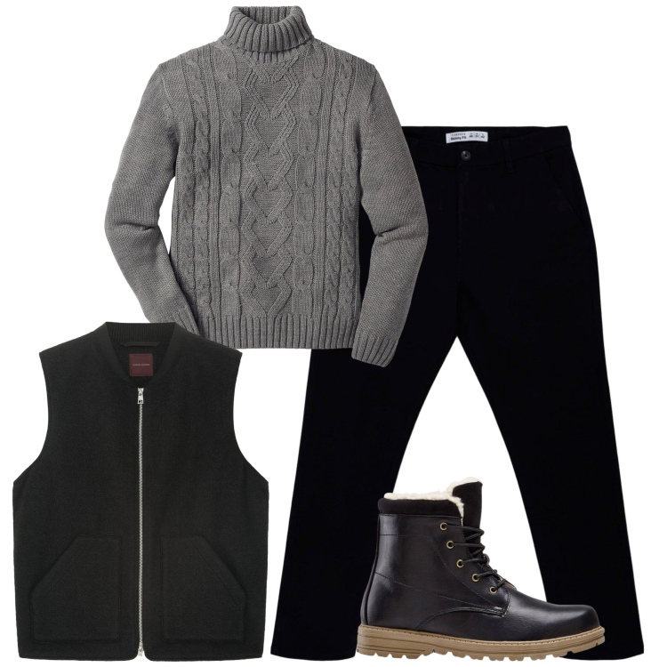Outfit uomo - City. Stile Urban per Tutti i giorni. Abbinamento con maglieria, stivali e stivaletti, pantaloni chino, giacche.