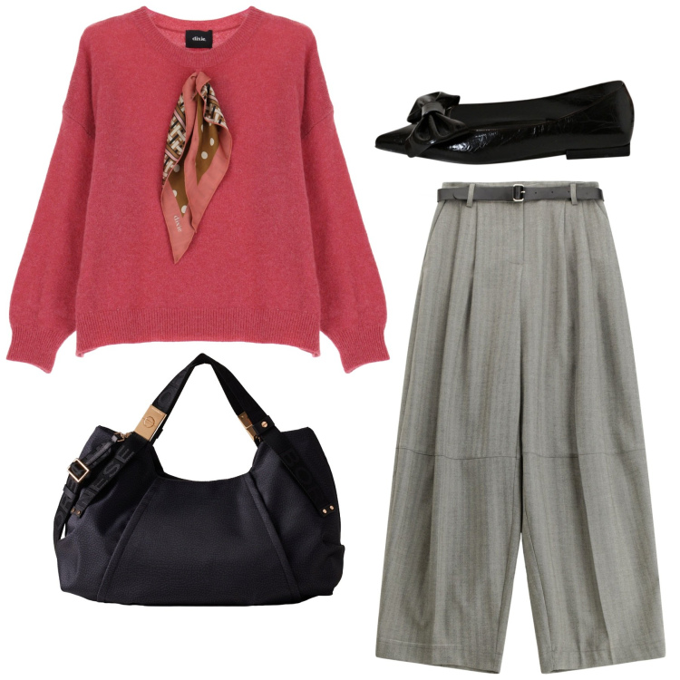 Outfit donna - Total look #2268855. Stile Glamour per Ufficio. Abbinamento con ballerine, pantaloni, maglieria, borse a mano.