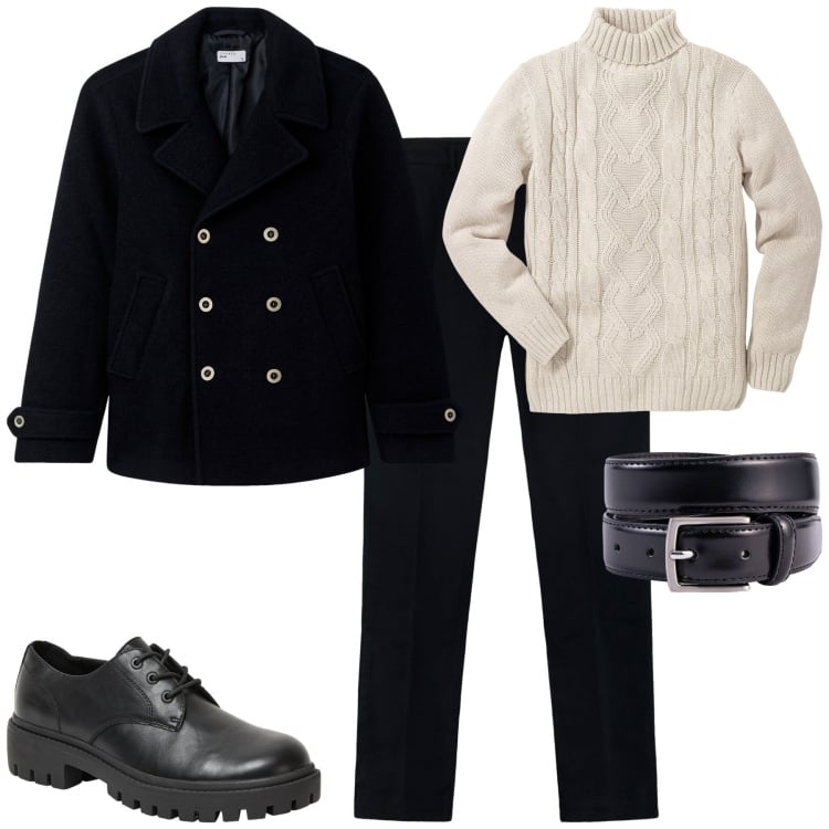 Outfit uomo - Ottobre. Stile Urban per Tutti i giorni. Abbinamento con maglieria, cappotti, scarpe stringate, pantaloni, cinture.