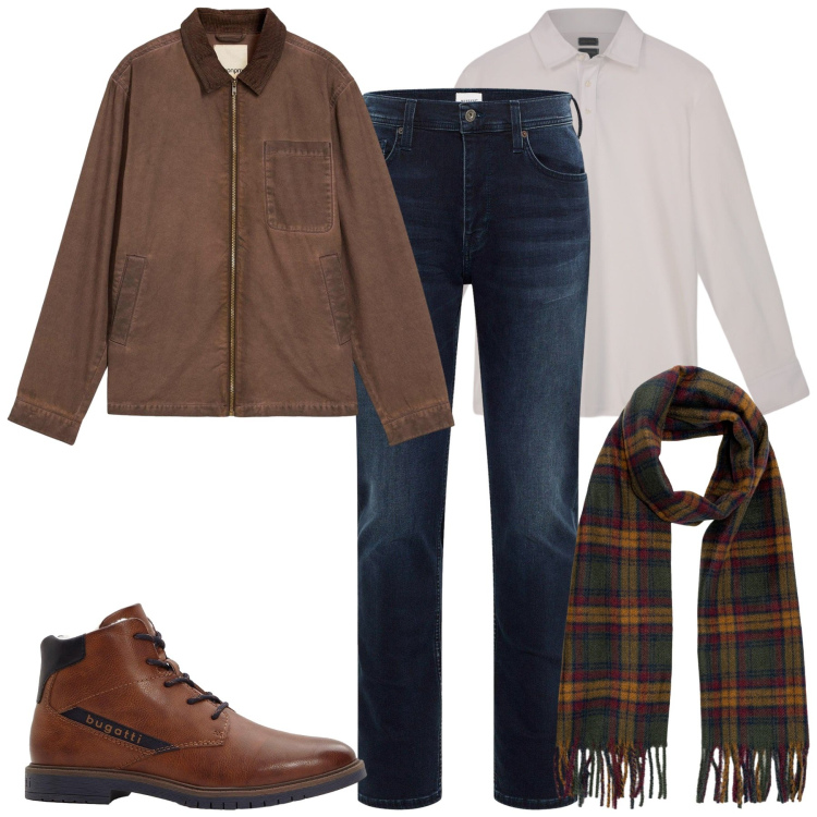 Outfit uomo - Total look #2268860. Stile Casual per Tutti i giorni. Abbinamento con jeans slim fit, giacche, stivali e stivaletti, polo, sciarpe.