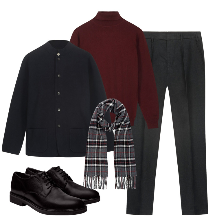 Outfit uomo - City. Stile Urban per Tutti i giorni. Abbinamento con giacche, scarpe stringate, maglieria, sciarpe, pantaloni.