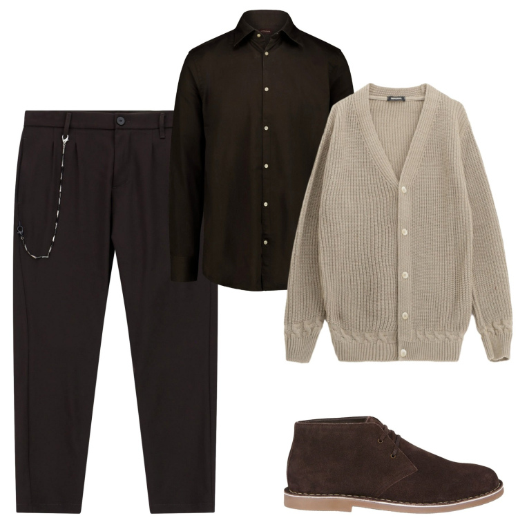 Outfit uomo - City. Stile Urban per Tutti i giorni. Abbinamento con pantaloni, cardigans, stivali e stivaletti, camicie.