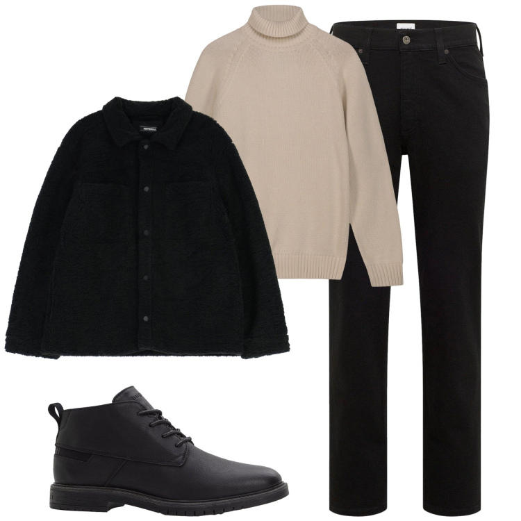 Outfit uomo - Total look #2268872. Stile Urban per Tutti i giorni. Abbinamento con jeans dritti, stivali e stivaletti, cappotti, pullovers.