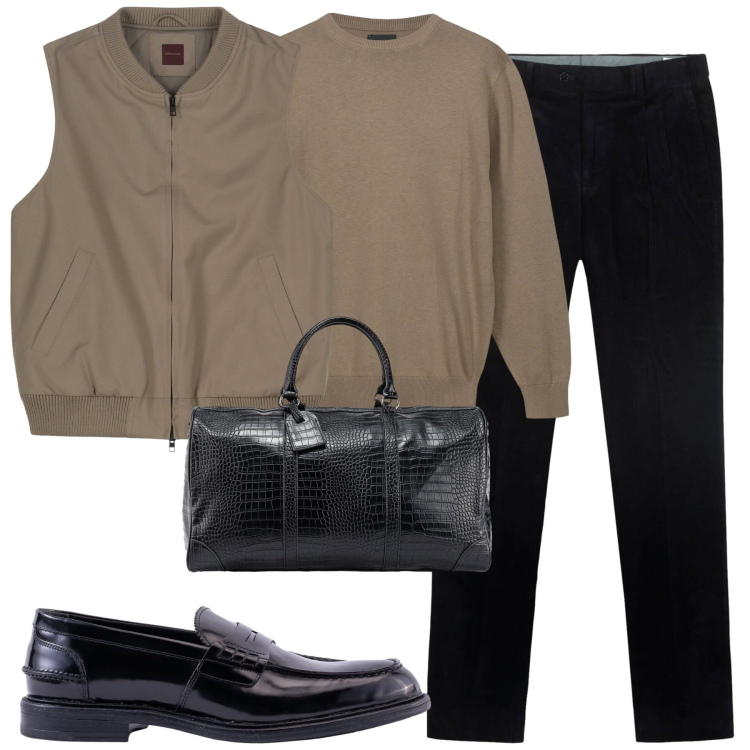 Outfit uomo - City. Stile Urban per Tutti i giorni. Abbinamento con maglieria, borse sportive, scarpe stringate, pantaloni, giacche.