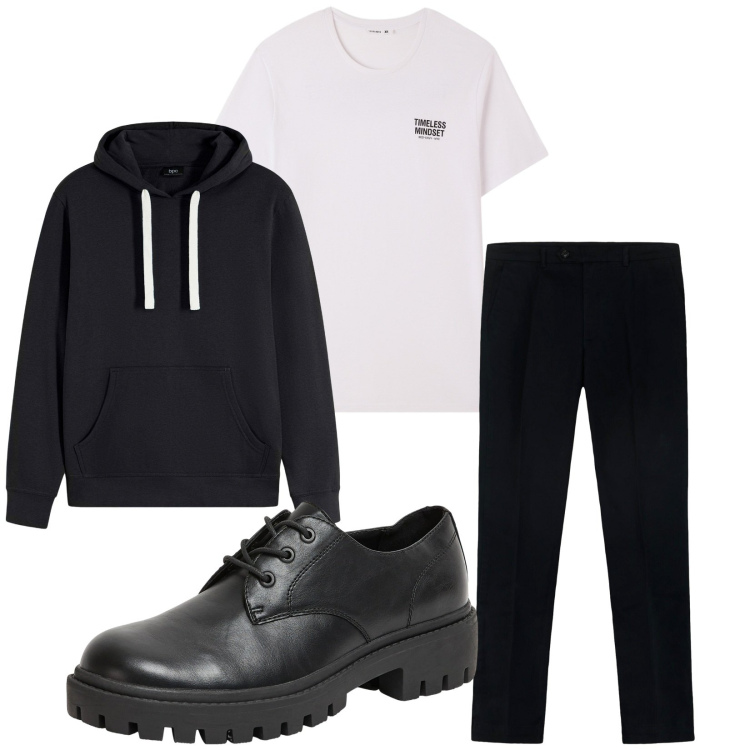 Outfit uomo - Total look #2268884. Stile Casual per Tutti i giorni. Abbinamento con felpe con cappuccio, scarpe stringate, t-shirt, pantaloni.