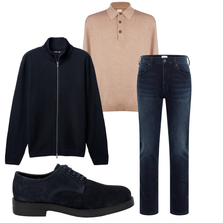 Outfit uomo - Total look #2268886. Stile Casual per Tutti i giorni. Abbinamento con jeans slim fit, cardigans, scarpe stringate, polo.