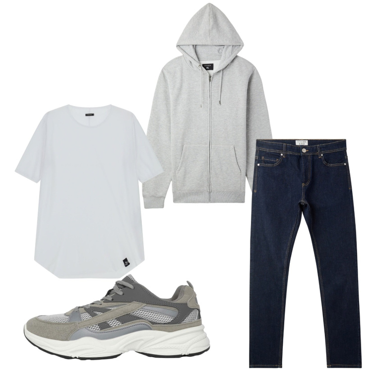 Outfit uomo - Total look #2268888. Stile Casual per Tutti i giorni. Abbinamento con felpe con cappuccio, jeans skinny, sneakers, t-shirt.