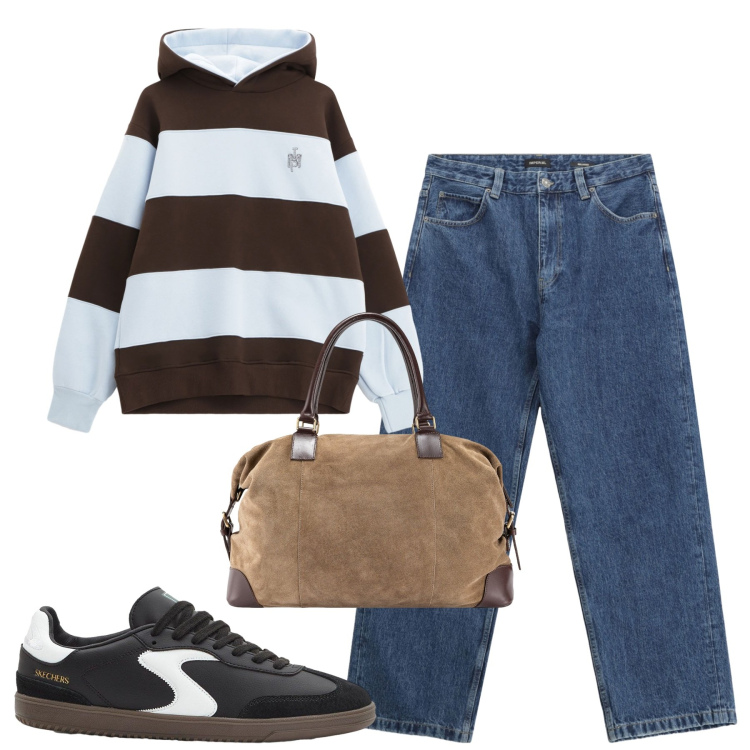 Outfit uomo - Total look #2268889. Stile Casual per Tutti i giorni. Abbinamento con sneakers, jeans, felpe con cappuccio, borse sportive.