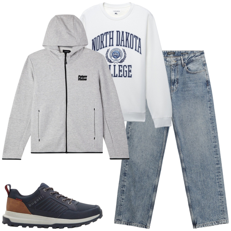 Outfit uomo - Total look #2268892. Stile Casual per Tutti i giorni. Abbinamento con sneakers, felpe sportive, felpe sportive, jeans dritti.
