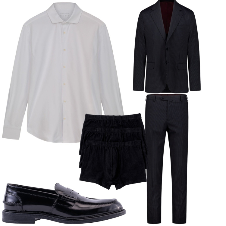 Outfit uomo - L\'abito formale. Stile Business/Elegante per Cerimonia. Abbinamento con boxer, abiti, camicie, scarpe stringate.
