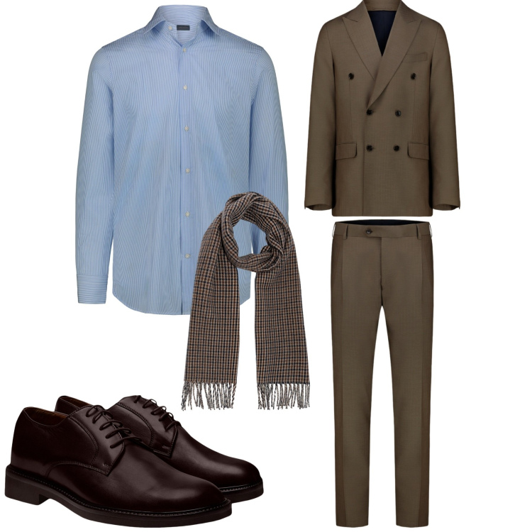 Outfit uomo - Abito doppelganger. Stile Business/Elegante per Tutti i giorni. Abbinamento con scarpe stringate, abiti, camicie, sciarpe.