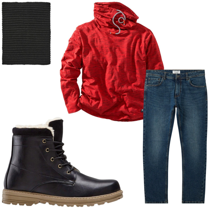 Outfit uomo - Total look #2268902. Stile Casual per Tutti i giorni. Abbinamento con stivali e stivaletti, maglieria, jeans, scaldacollo.