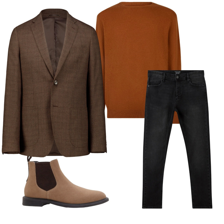 Outfit uomo - Total look #2268905. Stile Urban per Tutti i giorni. Abbinamento con stivali e stivaletti, jeans skinny, maglieria, giacche.