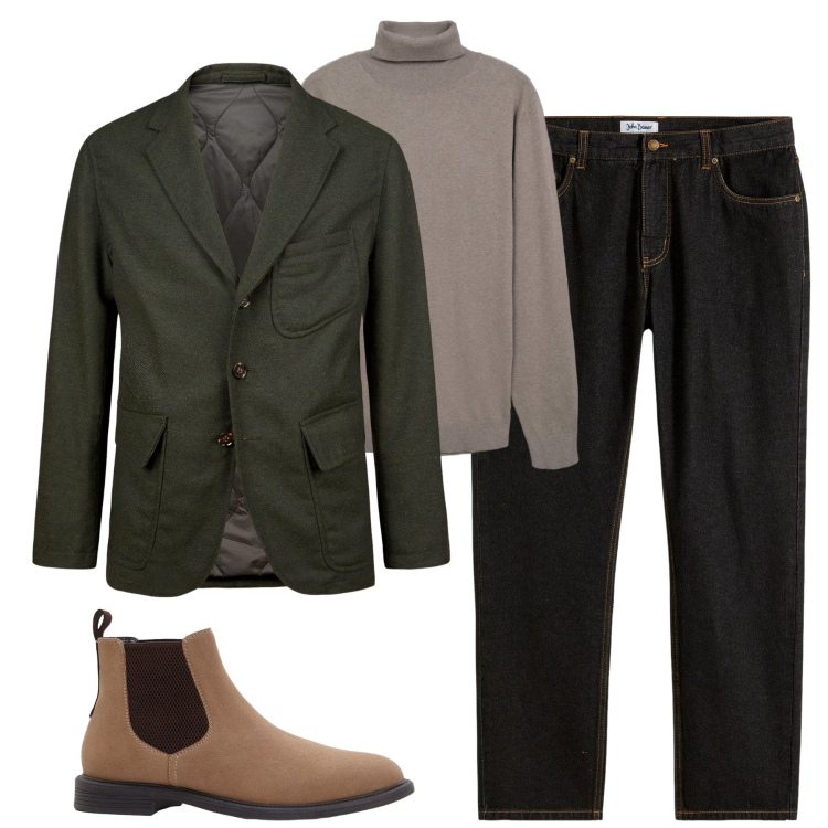 Outfit uomo - Ottobre. Stile Urban per Tutti i giorni. Abbinamento con jeans dritti, stivali e stivaletti, maglieria, giacche.