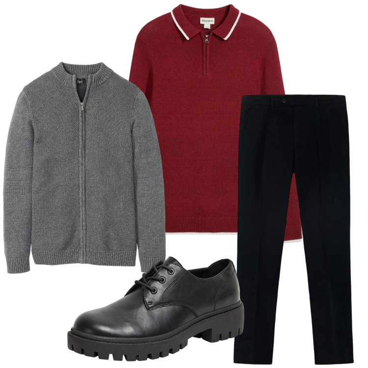 Outfit uomo - Total look #2268913. Stile Casual per Ufficio. Abbinamento con maglieria, cardigans, scarpe stringate, pantaloni.