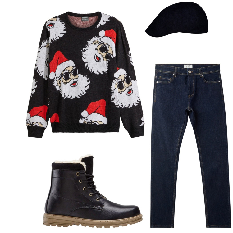 Outfit uomo - Total look #2268918. Stile Casual per Serata speciale. Abbinamento con stivali e stivaletti, maglieria, jeans skinny, cappelli e berretti.