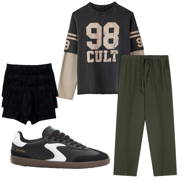 Outfit uomo - Total look #2268923. Stile Casual per Tutti i giorni. Abbinamento con boxer, sneakers, felpe, pantaloni.