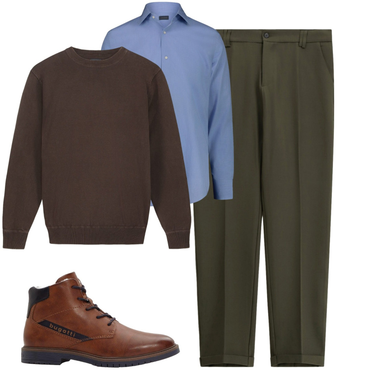 Outfit uomo - Total look #2268933. Stile Urban per Tutti i giorni. Abbinamento con stivali e stivaletti, pantaloni chino, maglieria, camicie.