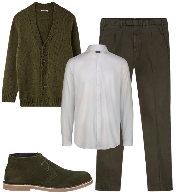 Outfit uomo - Total look #2268941. Stile Business/Elegante per Tutti i giorni. Abbinamento con cardigans, pantaloni, stivali e stivaletti, camicie.