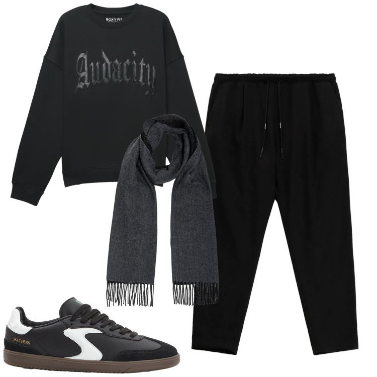 Outfit uomo - Total look #2268942. Stile Casual per Tutti i giorni. Abbinamento con sneakers, felpe, pantaloni, sciarpe.