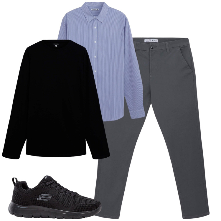 Outfit uomo - City. Stile Urban per Tutti i giorni. Abbinamento con sneakers, pantaloni chino, camicie, t-shirt.